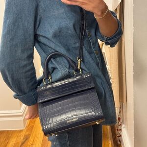 Modern Picnic Navy Blue Croc Purse